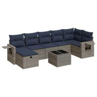 8-delige Loungeset met kussens poly rattan grijs - thumbnail