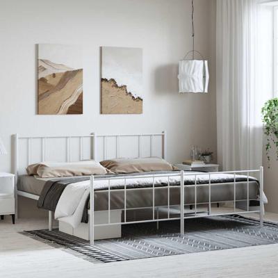 Bedframe met hoofd- en voeteneinde metaal wit 193x203 cm
