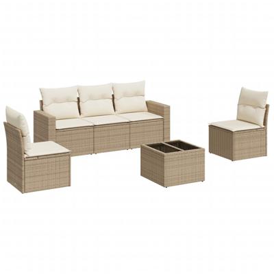 6-delige Loungeset met kussens poly rattan beige - thumbnail
