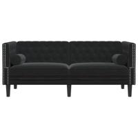 Tweezitsbank Chesterfield-stijl en bolsters fluweel zwart - thumbnail