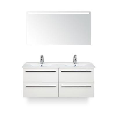 Seville Badmeubelset 120 cm - 4 laden Wit Hoogglans - Wastafel Enjoy Dubbel - met Sence Spiegel