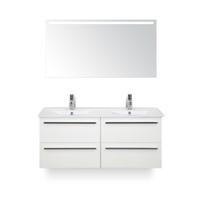 Seville Badmeubelset 120 cm - 4 laden Wit Hoogglans - Wastafel Enjoy Dubbel - met Sence Spiegel - thumbnail