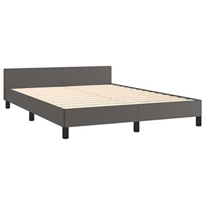 Bedframe met hoofdbord kunstleer grijs 140x200 cm