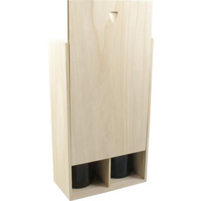 Wijnkist voor 2 flessen 340x195x95mm met schuifdeksel erin Paulonia
