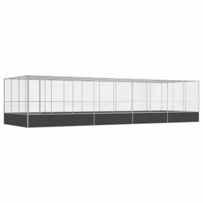 vidaXL Volière met verlengstuk 932x307x212 m staal zilverkleurig, vogelvolière, papegaaienkooi, grote papegaaienkooi, parkietenkooi, grote vogelkooi