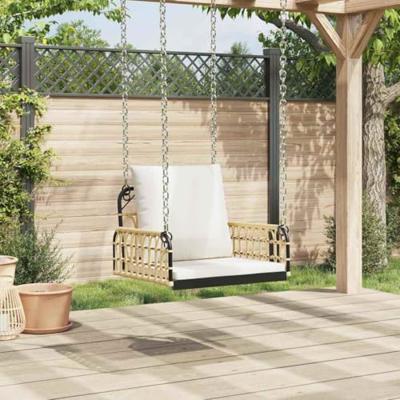 Schommelstoel met kussens 63x58x39 cm poly rattan en staal Schommelstoel met kussens 63x58x39 cm poly rattan en staal