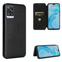 Voor de Vivo V20 Pro 5G Carbon Fiber Texture Magnetic Horizontal Flip TPU + PC + PU Leather Case met kaartsleuf(zwart) - thumbnail