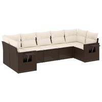 7-delige Loungeset met kussens poly rattan bruin - thumbnail