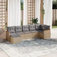 7-delige Loungeset met kussens poly rattan gemengd beige - thumbnail