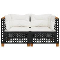 Tuinhoekbanken met kussens 2 st poly rattan zwart - thumbnail