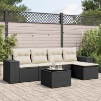 6-delige Loungeset met kussens poly rattan zwart - thumbnail