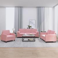 3-delige Loungeset met kussens fluweel roze - thumbnail