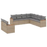 9-delige Loungeset met kussens poly rattan gemengd beige - thumbnail