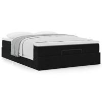 Ottoman bed met matras 140x190cm fluweel zwart - thumbnail