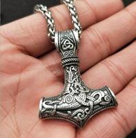 Mjolnir hanger Viking beschermende Talisman Hammer ketting (Zilveren hanger met metalen ketting) - thumbnail