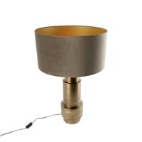 QAZQA Tafellamp brons velours kap taupe met goud 50 cm - Bruut - thumbnail