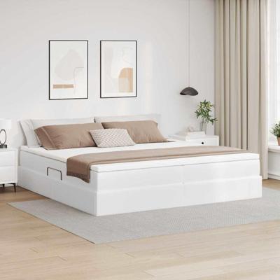 Opbergbed met matras met matras Wit 200 x 200 cm Nep Leer