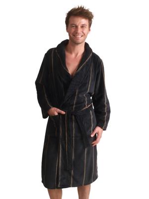 Donkerblauwe fleecebadjas heren - strepen-l