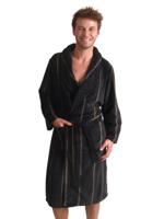 Donkerblauwe fleecebadjas heren - strepen-l - thumbnail