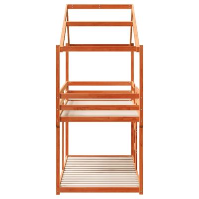 Stapelbed met bedhuis massief grenenhout wasbruin 90x200 cm