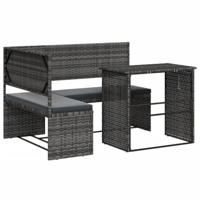 Tuinbank met tafel en kussens L-vormig poly rattan grijs - thumbnail