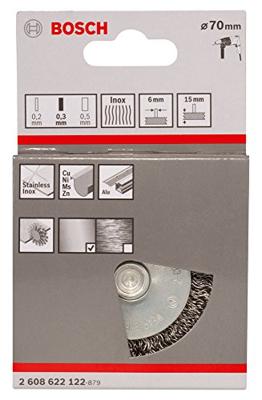 Bosch Accessories Schijfborstel, 70 mm, 0,3 mm, 15 mm, 4500 omw/min Bosch Power Tools Schacht-Ø 6 mm 2608622122 1 stuk(s)