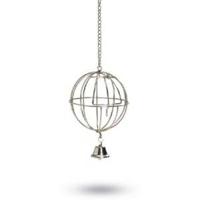 Chroom voederbal met deur en bel - 12 cm - thumbnail