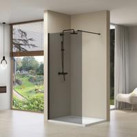 Inloopdouche Van Rijn ST01 90x200 cm Rookglas 8 mm Met Stabilisatiestang Mat Zwart - thumbnail