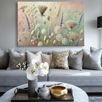 Schilderij - Wilde Bloemen ,kruid weide in pastel tinten, 80X60cm, 1luik - thumbnail
