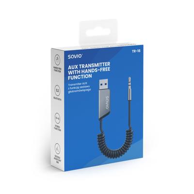 Savio TR-16 Zender AUX-adapter met handsfree functie, Bluetooth 5.3, Google Assistant/Siri