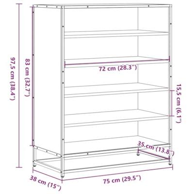 Schoenenkast 75x38x97,5 cm bewerkt hout en metaal bruin eiken