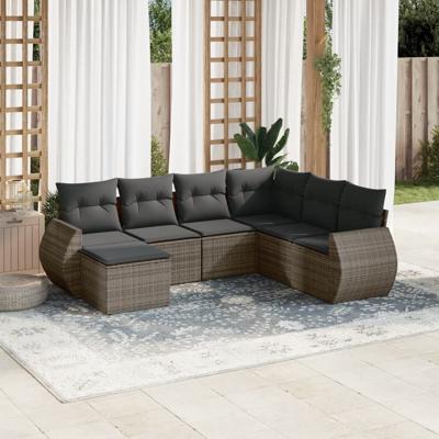 7-delige Loungeset met kussens poly rattan grijs - thumbnail