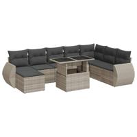 9-delige Loungeset met kussens poly rattan lichtgrijs - thumbnail