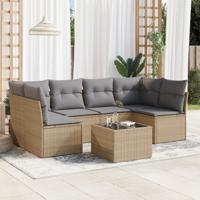 7-delige Loungeset met kussens poly rattan beige - thumbnail