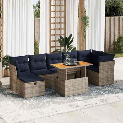 8-delige Loungeset met kussens poly rattan acacia bruin