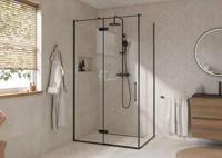 Saqu Grace douchecabine met draaideur links incl. antikalk 120x90x210cm mat zwart - thumbnail