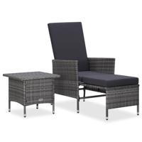 2-delige Loungeset met kussens poly rattan grijs - thumbnail
