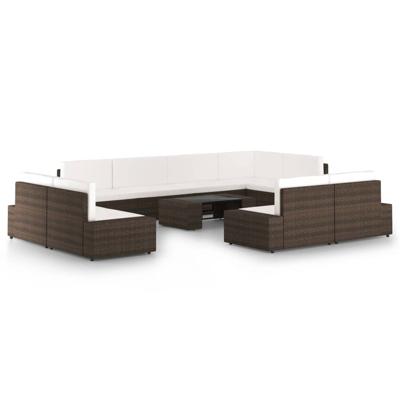 10-delige Loungeset met kussens poly rattan bruin