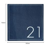 Ginger Ray servetten 21 jaar blauw 33 x 33 cm 16 stuks | 20 stuks - thumbnail