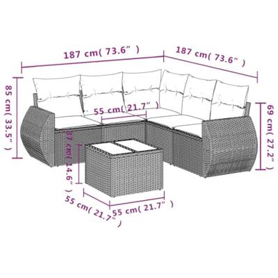 6-delige Loungeset met kussens poly rattan beige