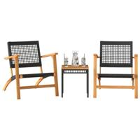 3-delige Bistroset poly rattan en massief acaciahout zwart - thumbnail