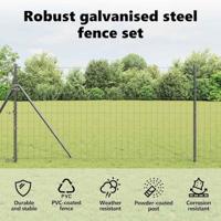 VidaXL Hek met paal grijs 1 x 25 m staal en pvc - thumbnail