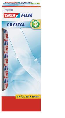 Tesafilm Crystal, ft 33 m x 19 mm, toren met 8 rollen