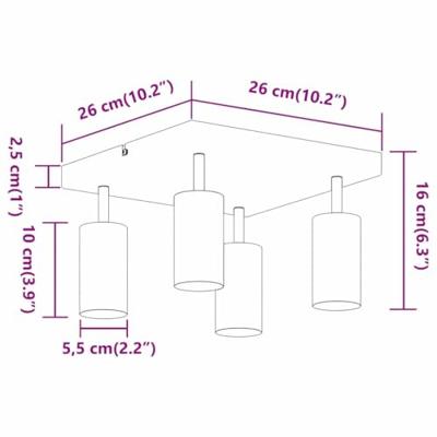 VidaXL Plafondspot met schijnwerpers nikkel 26 x 26 x 16 cm metaal