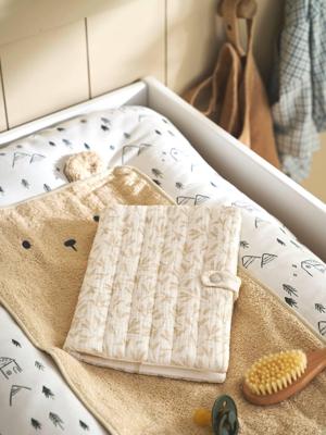 Beschermingshoes voor groeiboekje van katoengaas beige, bedrukt Beschermingshoes voor groeiboekje van katoengaas beige, bedrukt