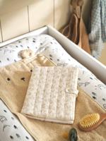 Beschermingshoes voor groeiboekje van katoengaas beige, bedrukt - thumbnail