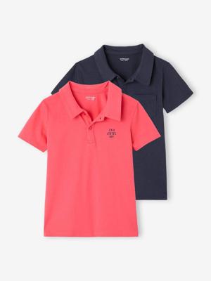 Set van 2 effen polo's voor jongens met korte mouwen koraal