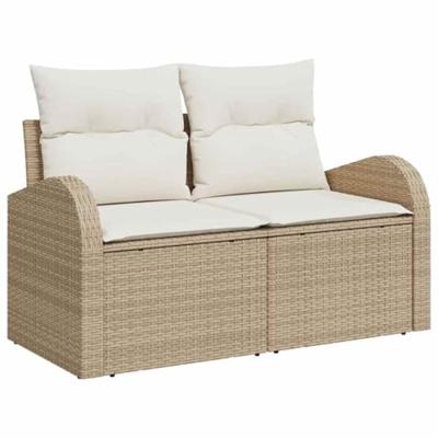 Tuinbankenset met opslag 9 pcs Beige en Crème poly rattan