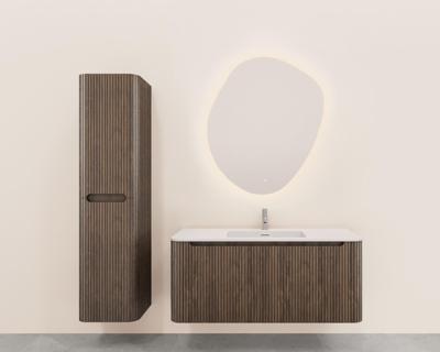 Onderkast Wiesbaden Sulora 120x48 cm Afgeronde Hoeken Geribbeld Met 1 Lade 1 Uitsparing Bruin Eiken