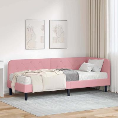 Hoekbedframe met matras met hoofdeinde Roze 80 x 200 cm Fluweel